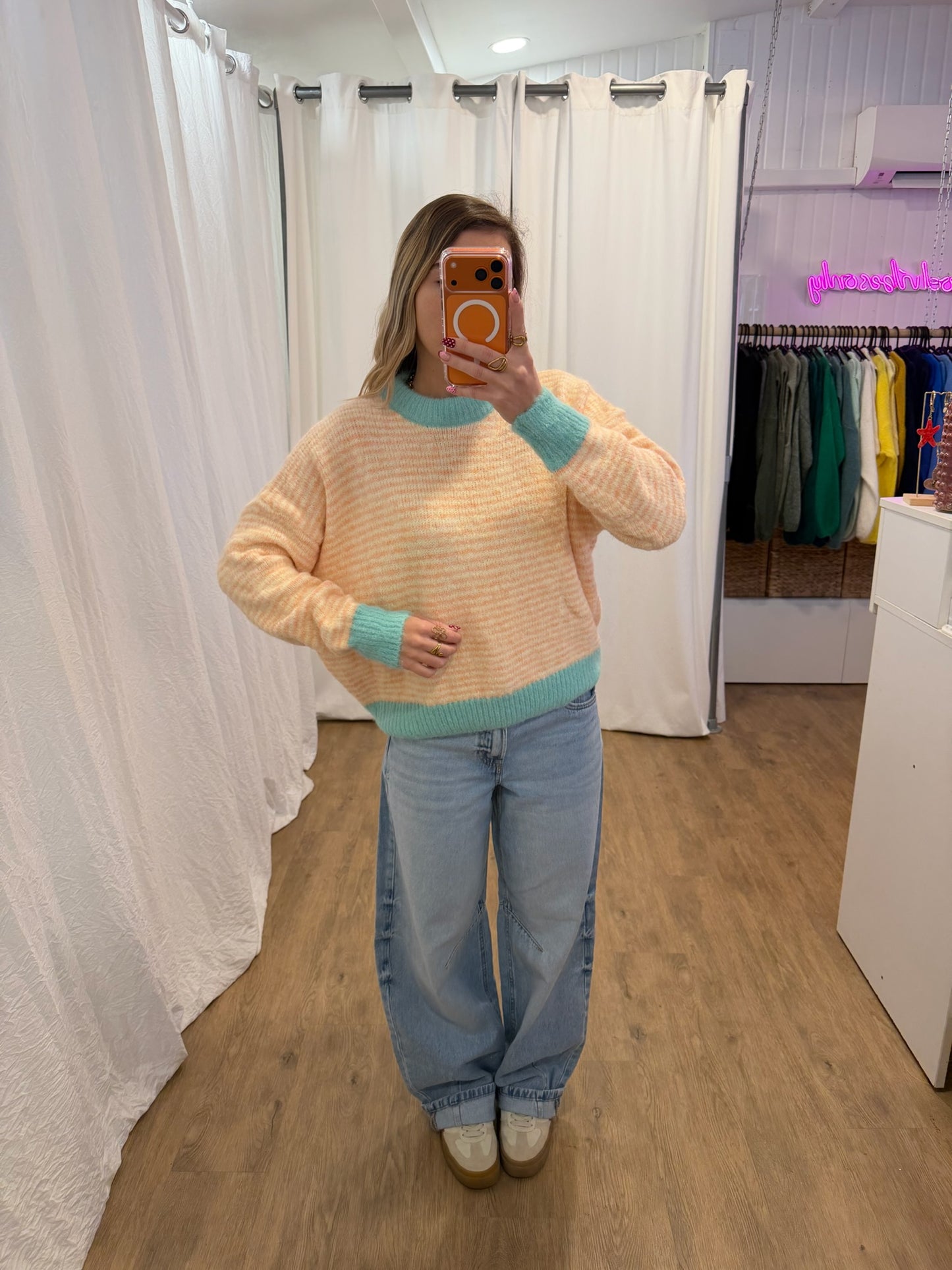 Pull SOLEN Saumon/Blanc/Bleu