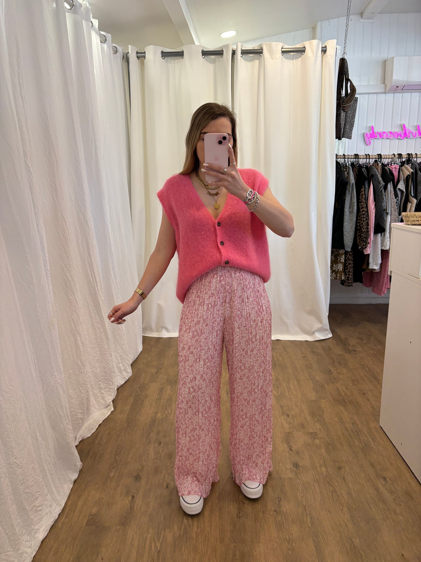 3 - Pantalon plissé BILI petites fleurs vieux rose