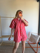 Combishort rayée JULIA rose + rouge