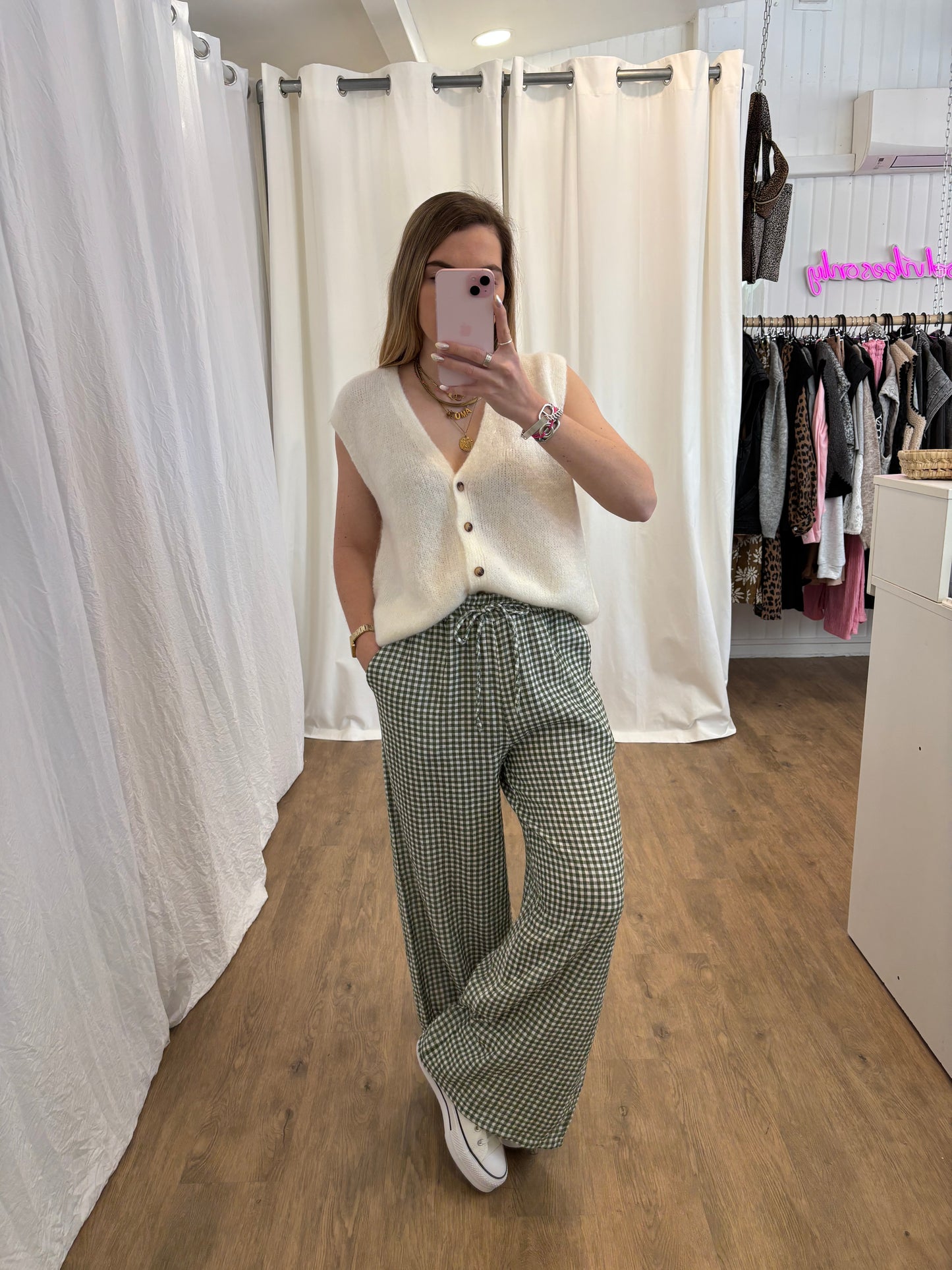Pantalon NOA Vichy Kaki