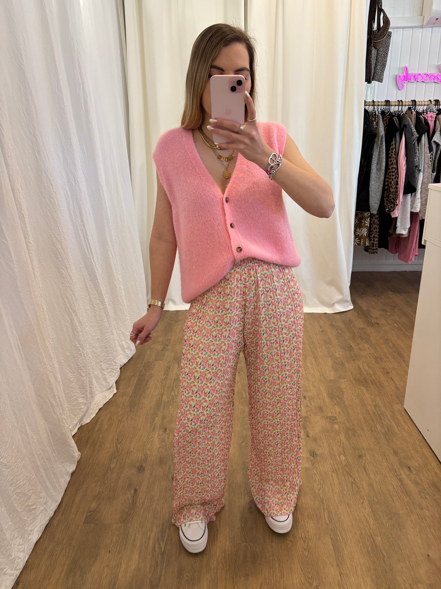 2 - Pantalon plissé BILI petites fleurs rose