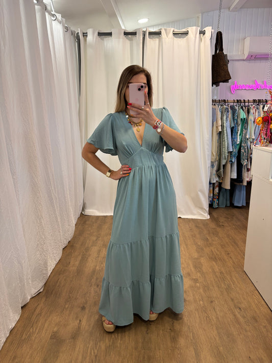 Robe longue EMMA Bleu céladon