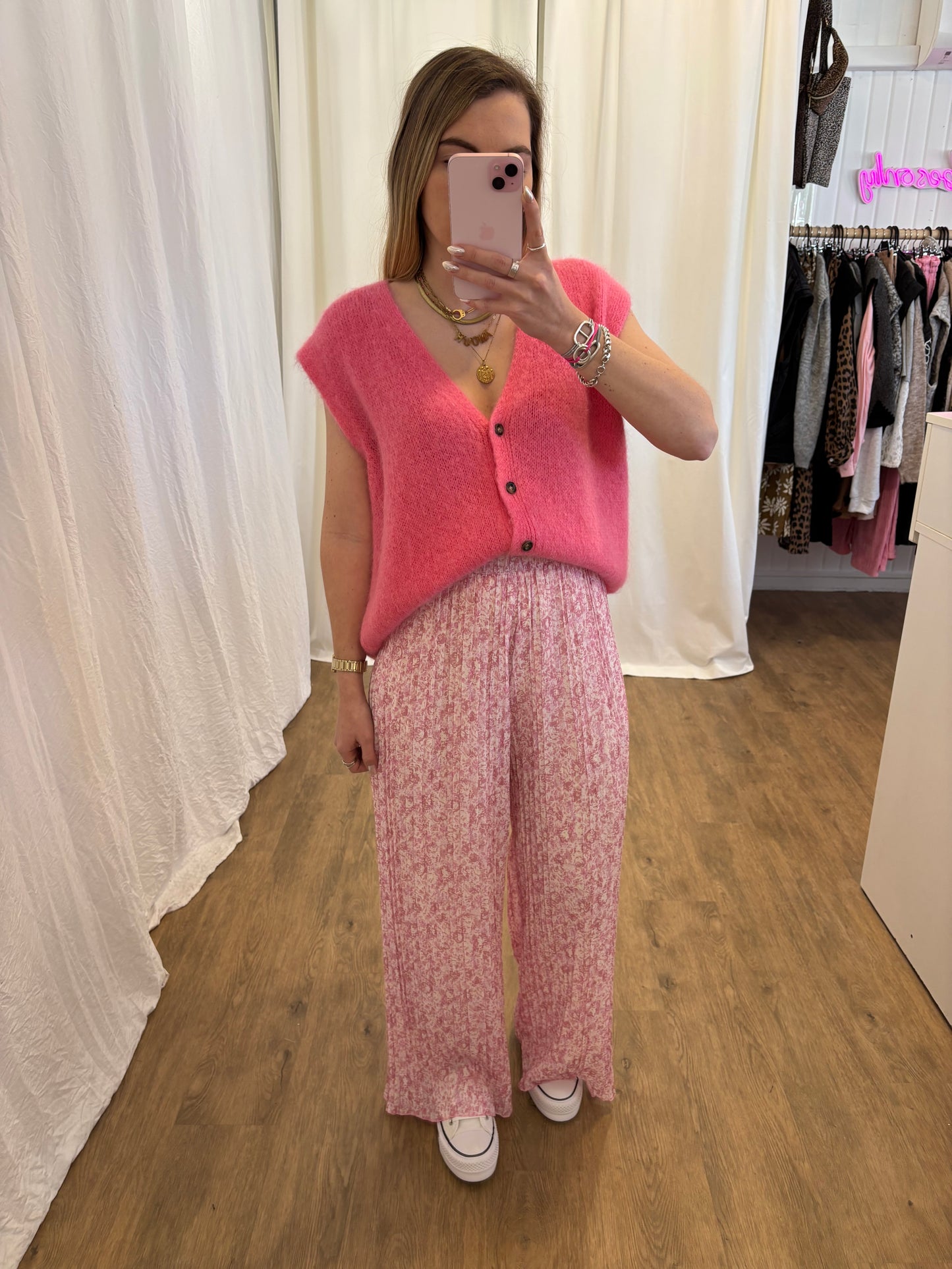 3 - Pantalon plissé BILI petites fleurs vieux rose