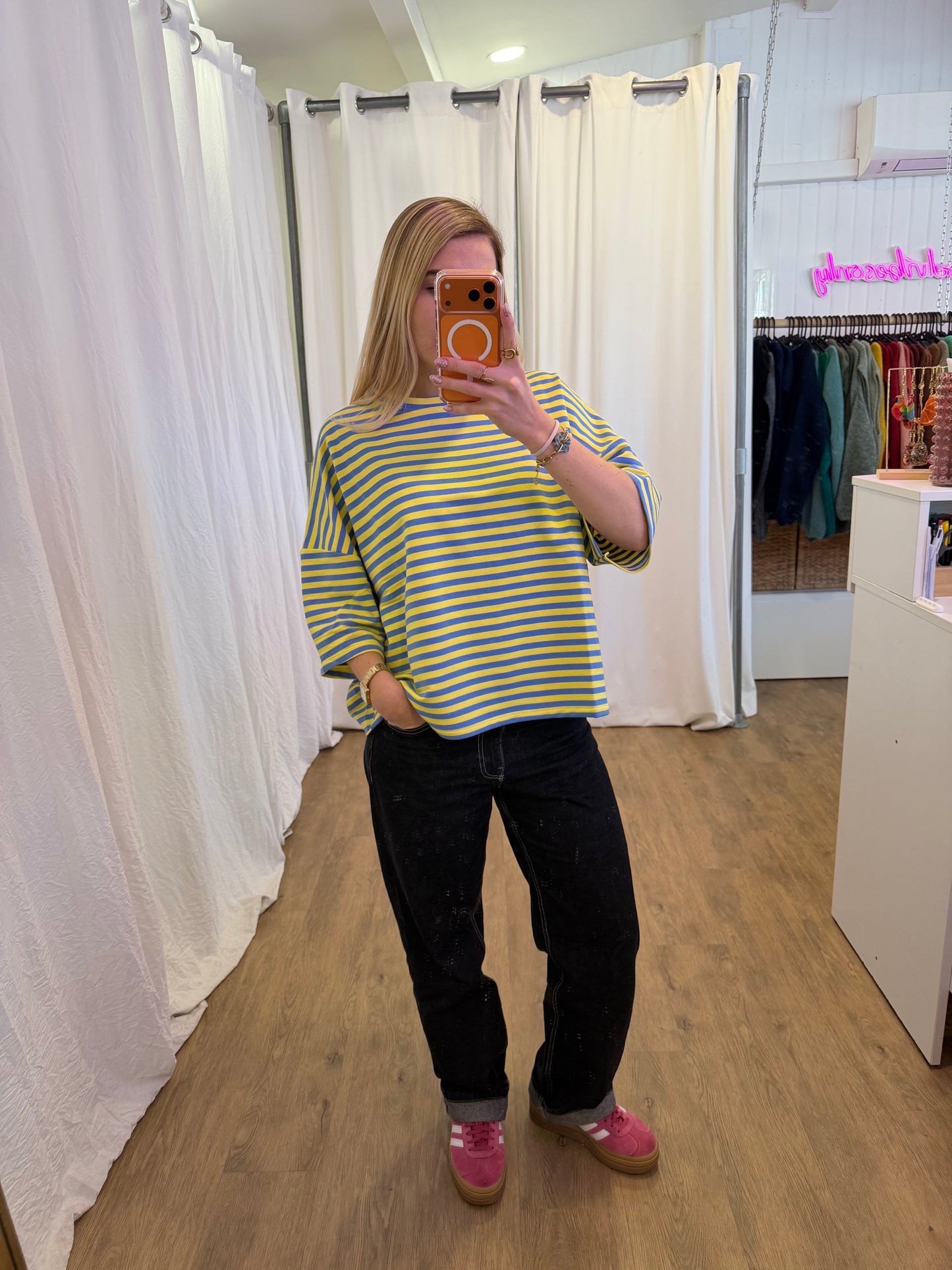 T-shirt LÉA marinière Bleu + Jaune