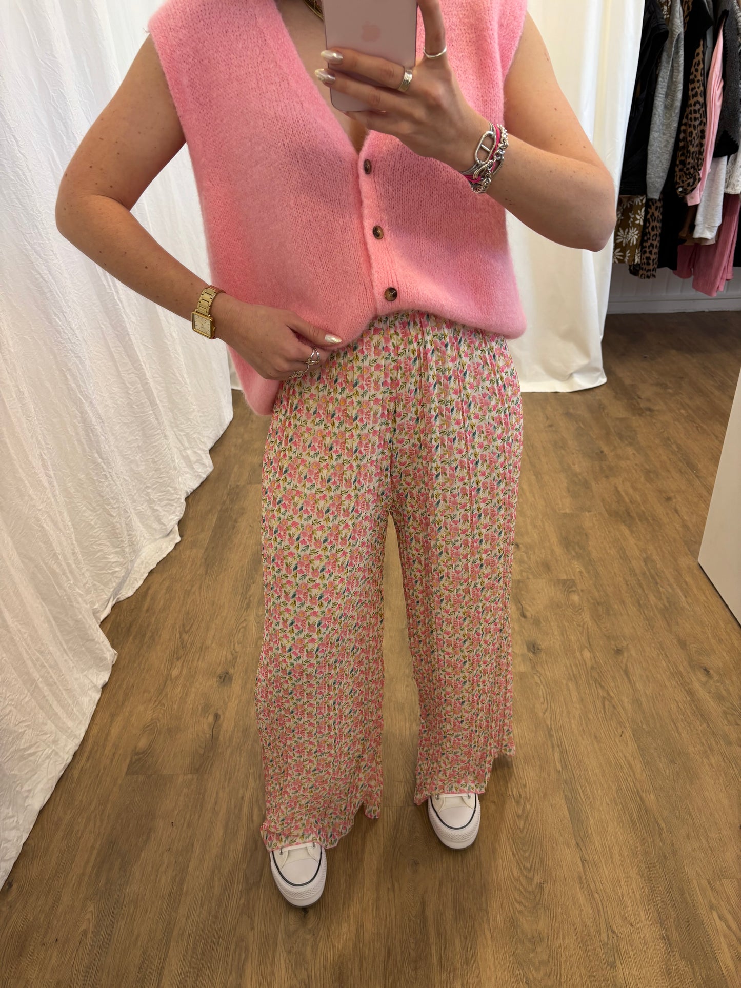2 - Pantalon plissé BILI petites fleurs rose