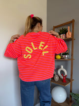T-shirt marinière SOLEIL Orange + Rose