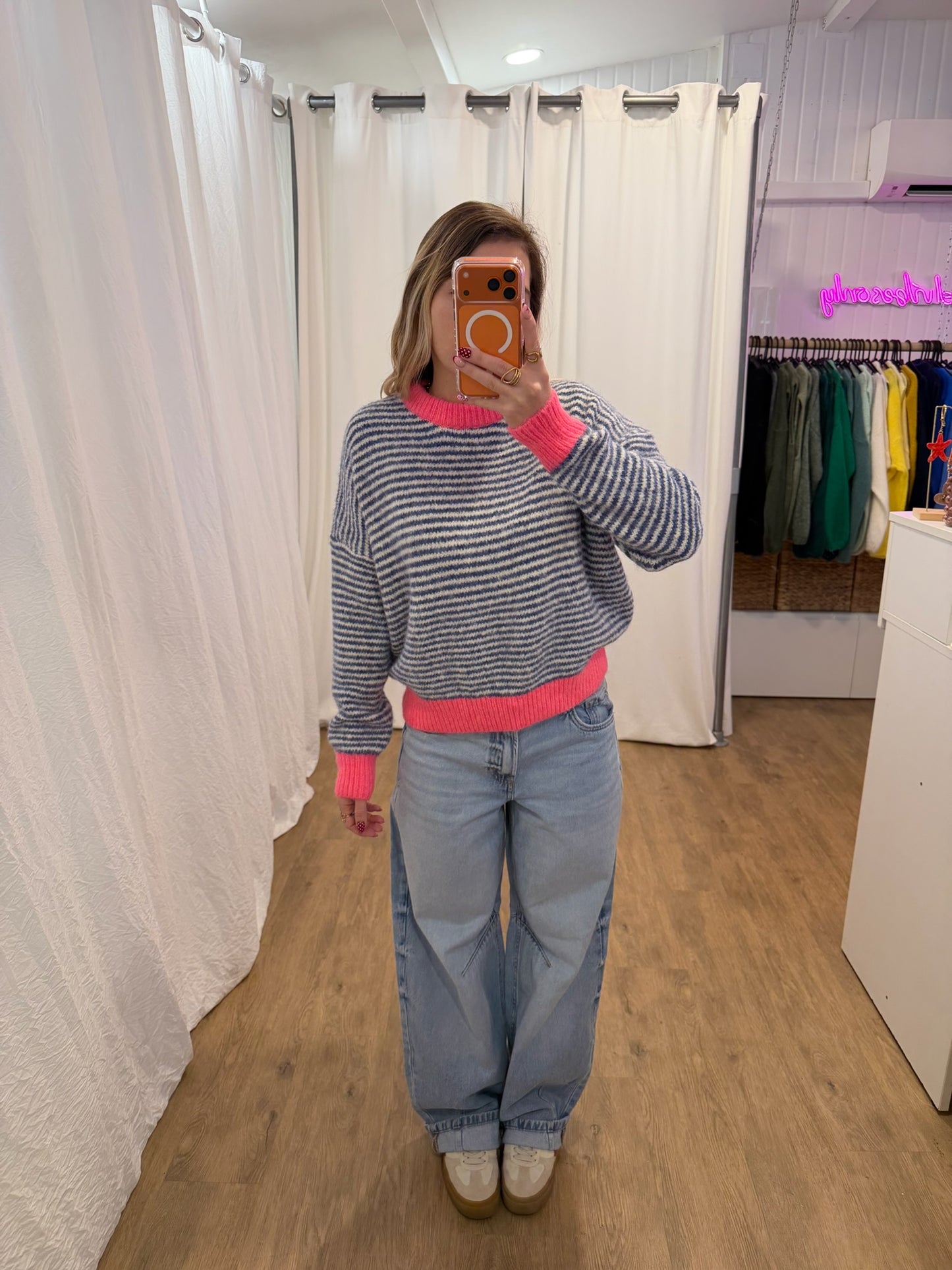 Pull SOLEN Bleu/Blanc/Rose fluo