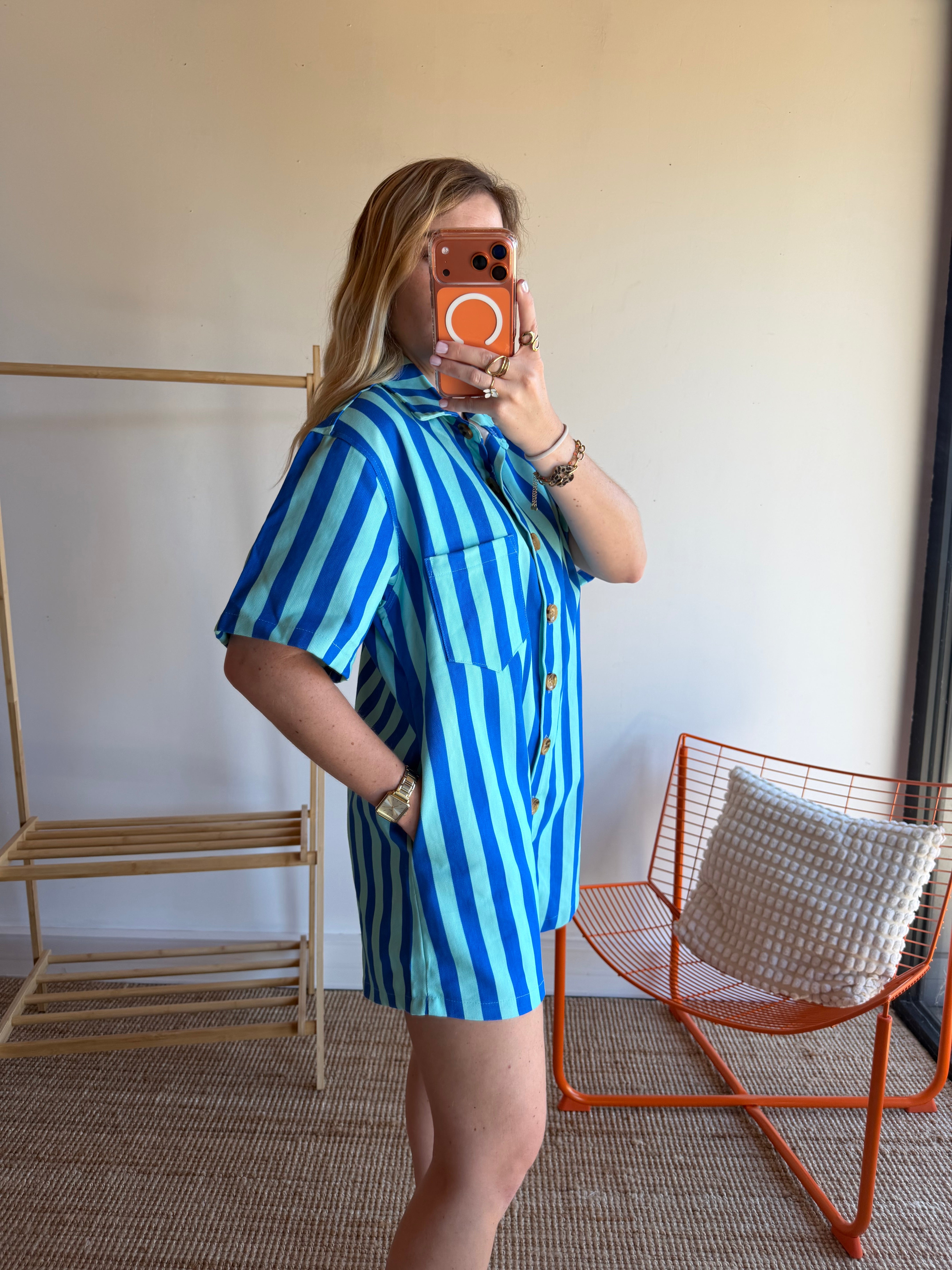 Combishort rayée JULIA bleu + turquoise