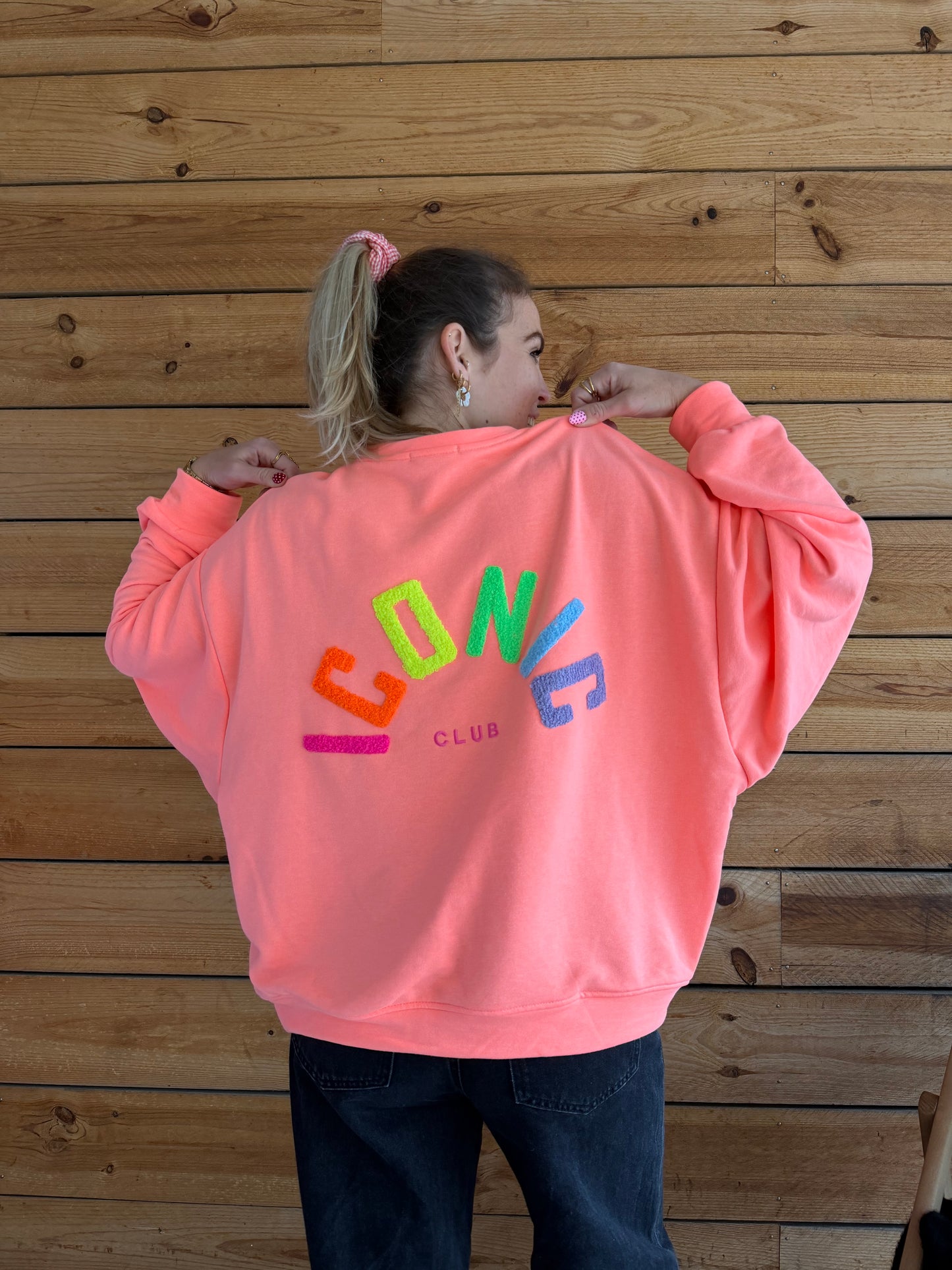 Sweat ICONIC Corail fluo + multicolore