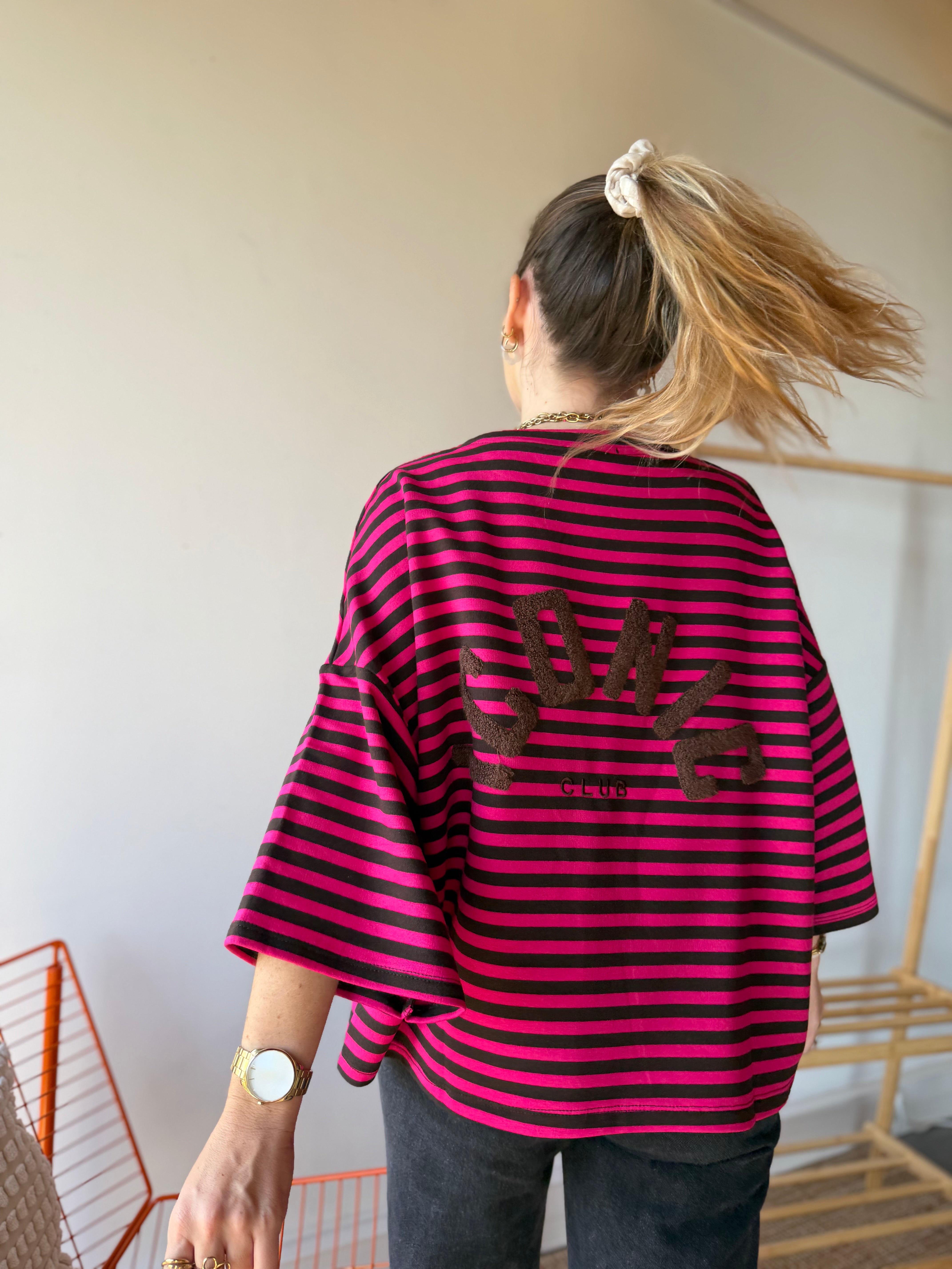 T-shirt marinière ICONIC Rose fushia + Chocolat