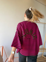 T-shirt marinière ICONIC Rose fushia + Chocolat