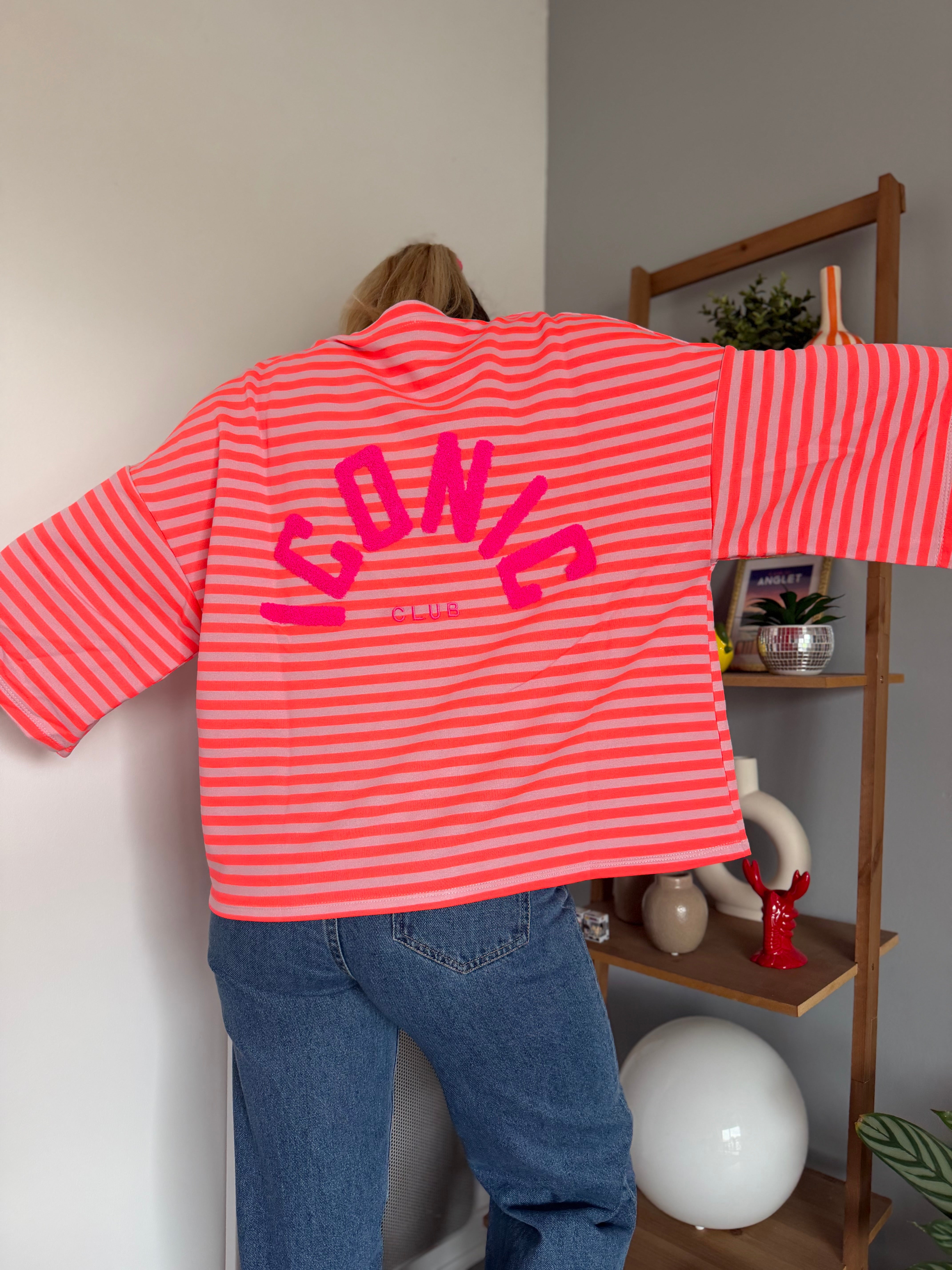T-shirt marinière ICONIC Corail fluo + Rose