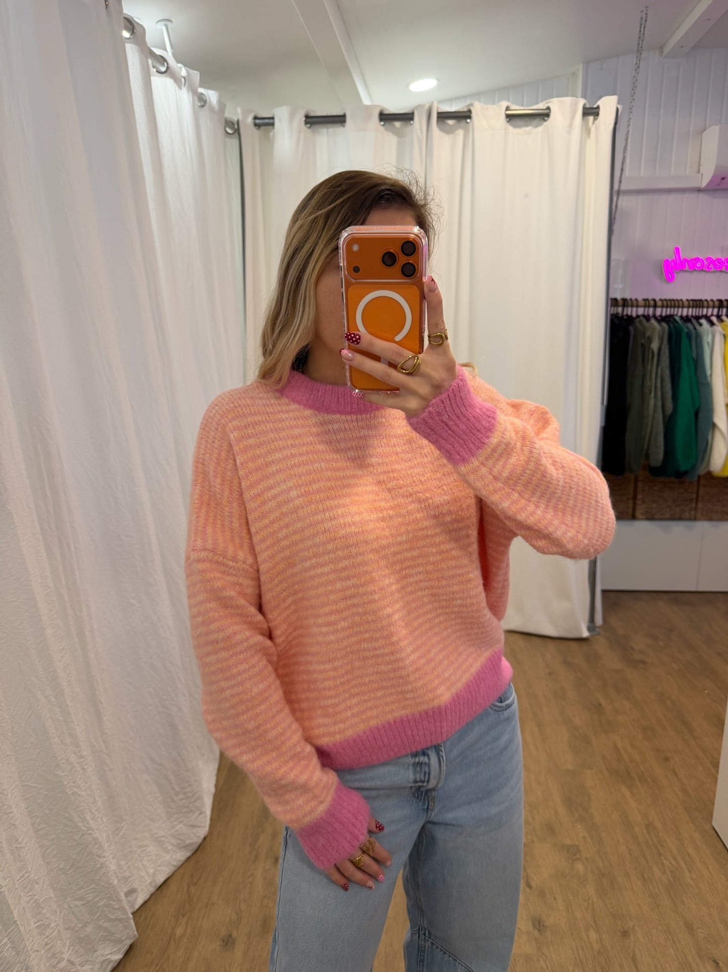 Pull SOLEN Orange/Blanc/Fushia