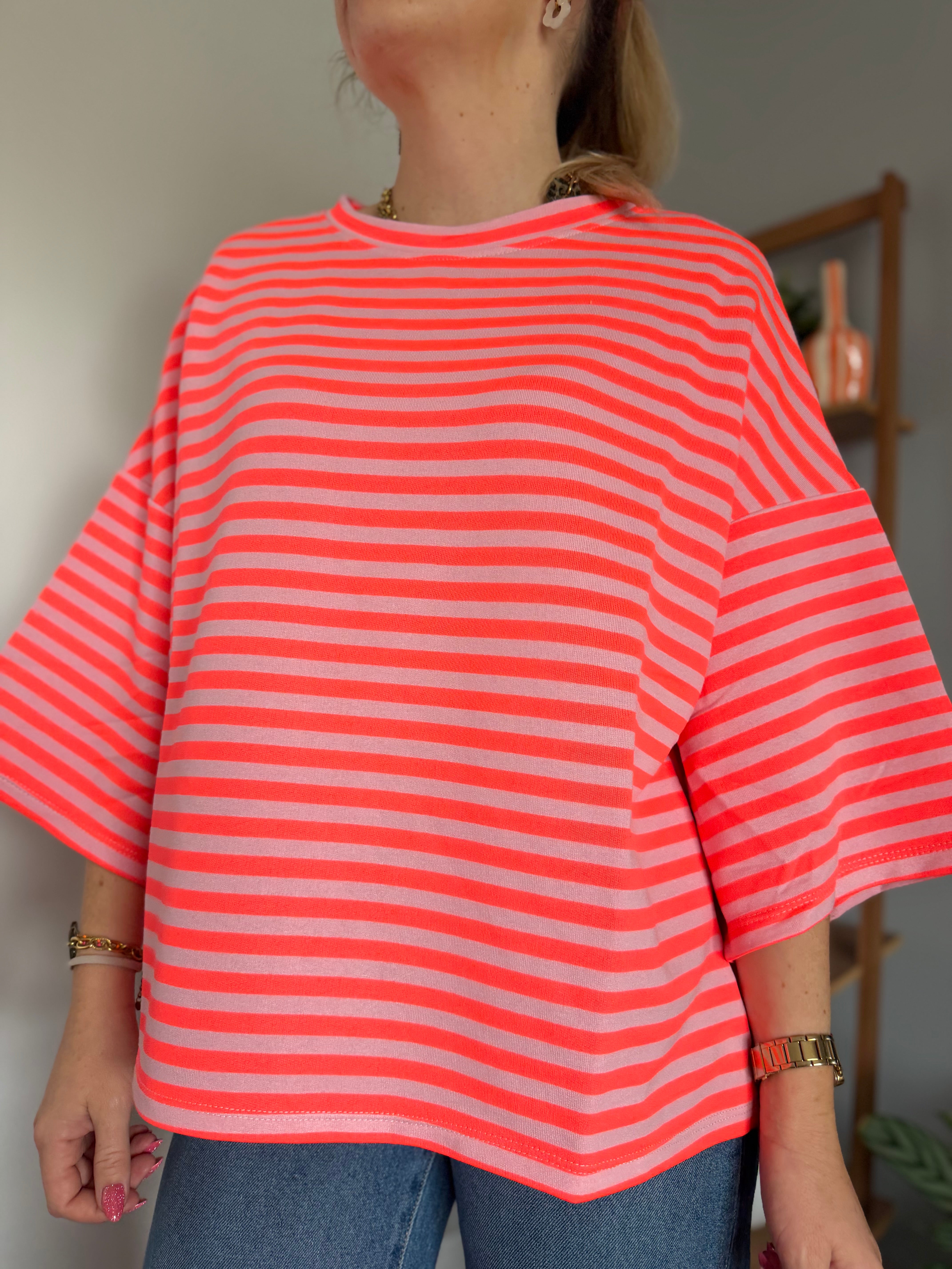 T-shirt marinière ICONIC Corail fluo + Rose