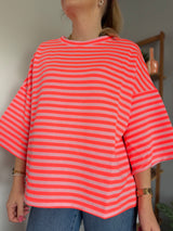 T-shirt marinière ICONIC Corail fluo + Rose
