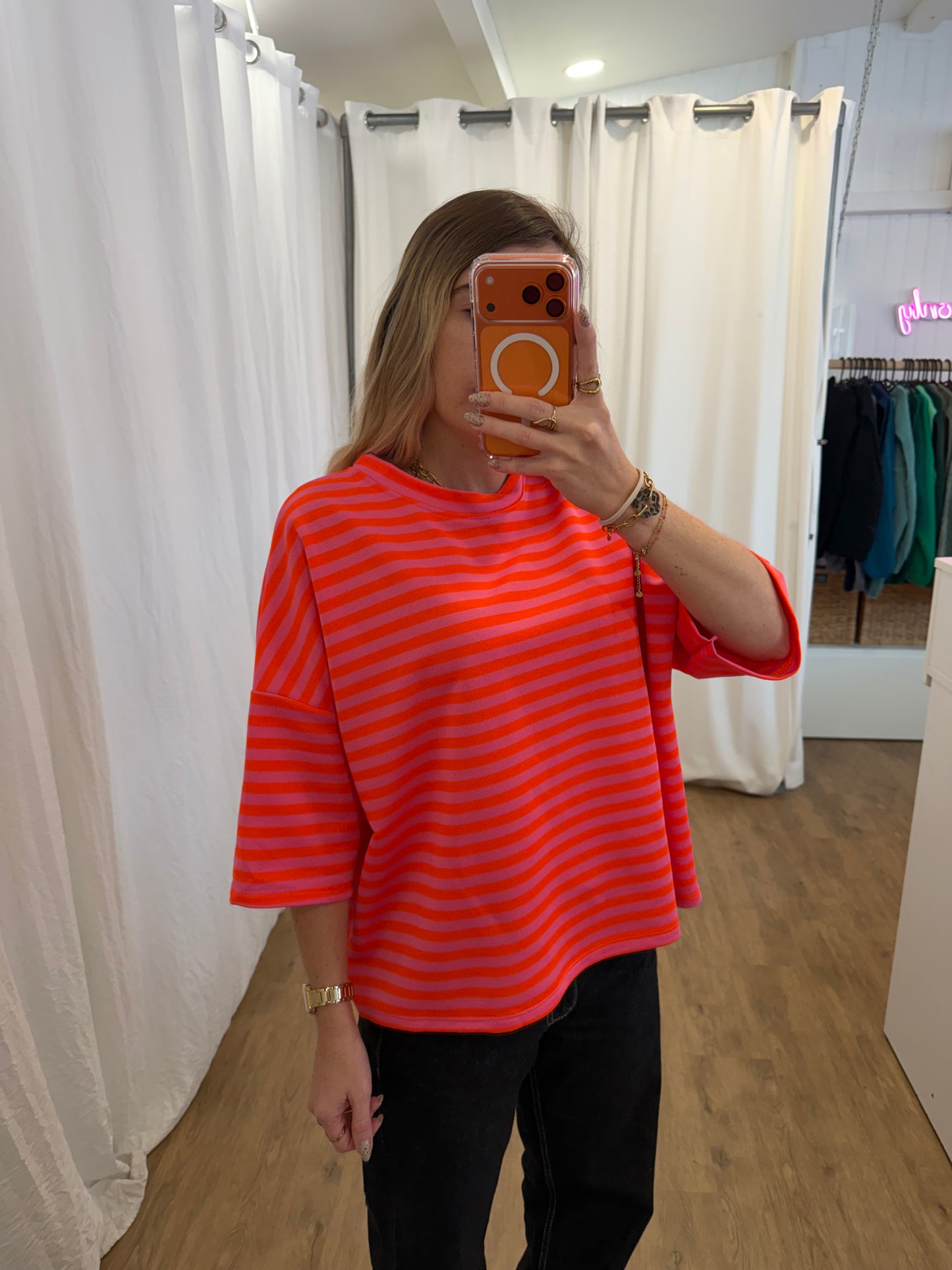 T-shirt LÉA marinière Orange + Rose