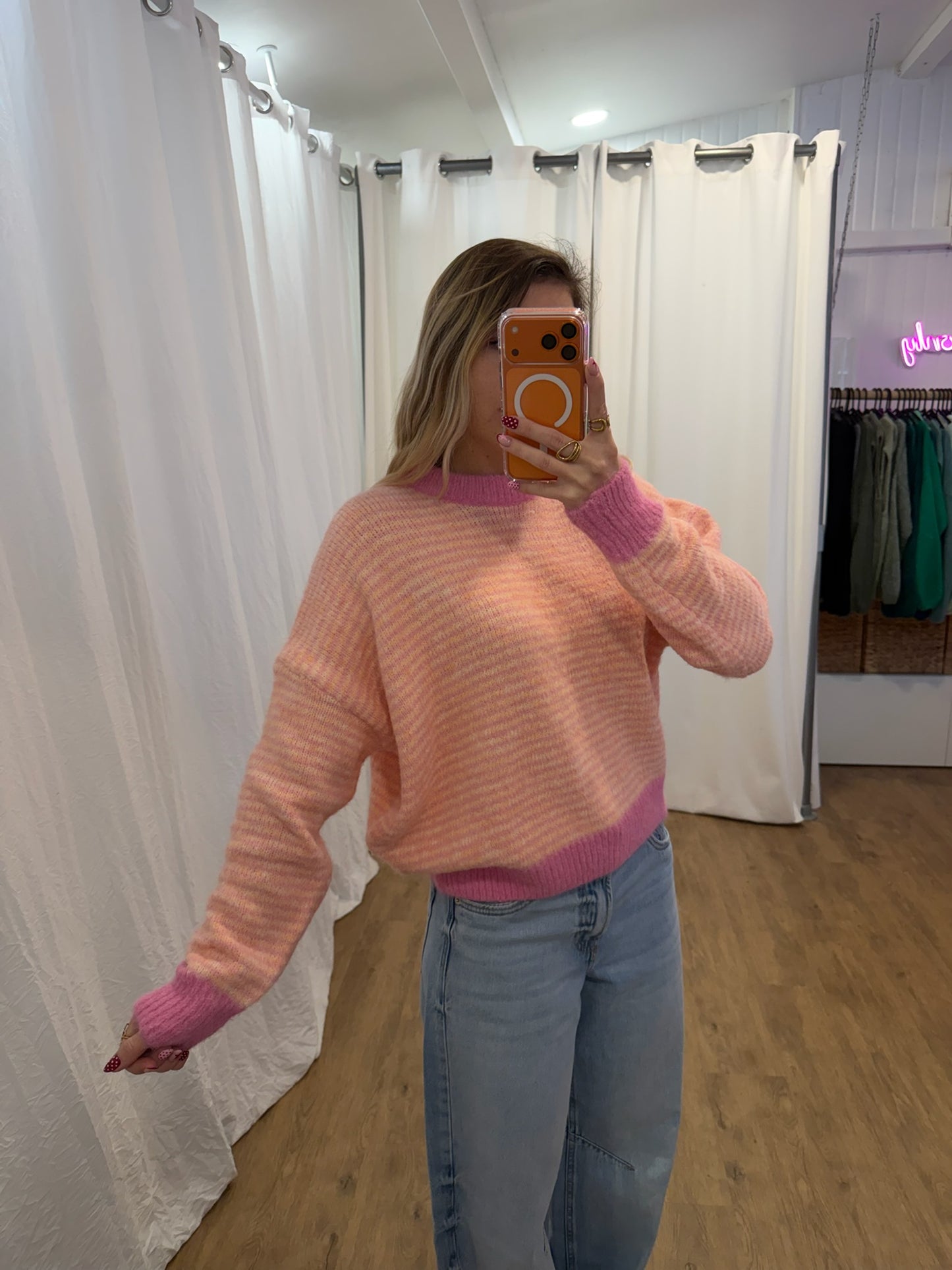 Pull SOLEN Orange/Blanc/Fushia