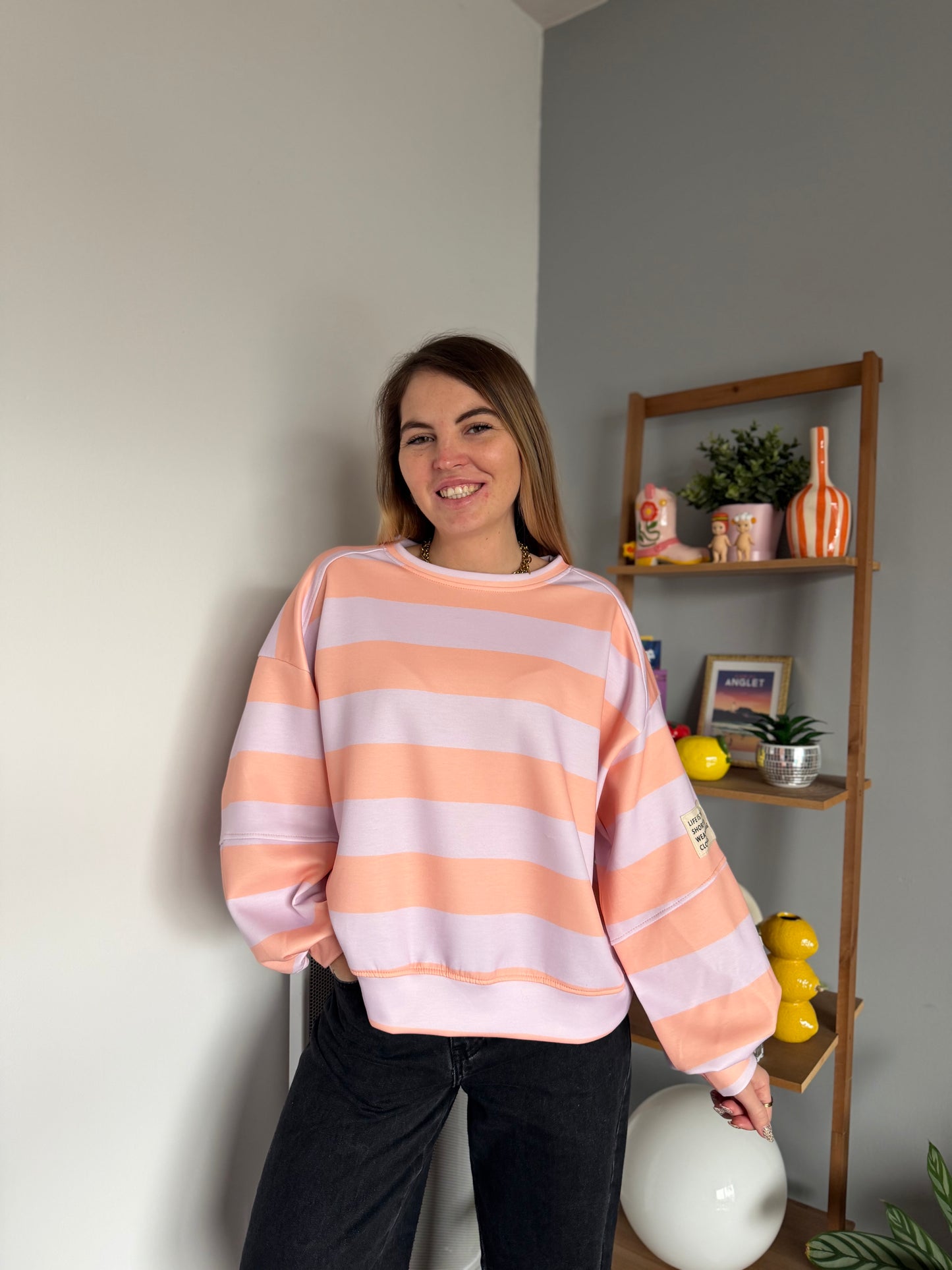 Sweat marinière GABRIEL Lilas + Orange pale