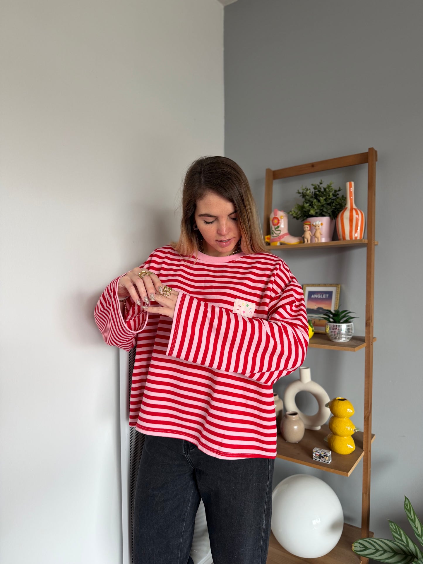 T-shirt marinière ICONIC manches longues Rouge + Rose