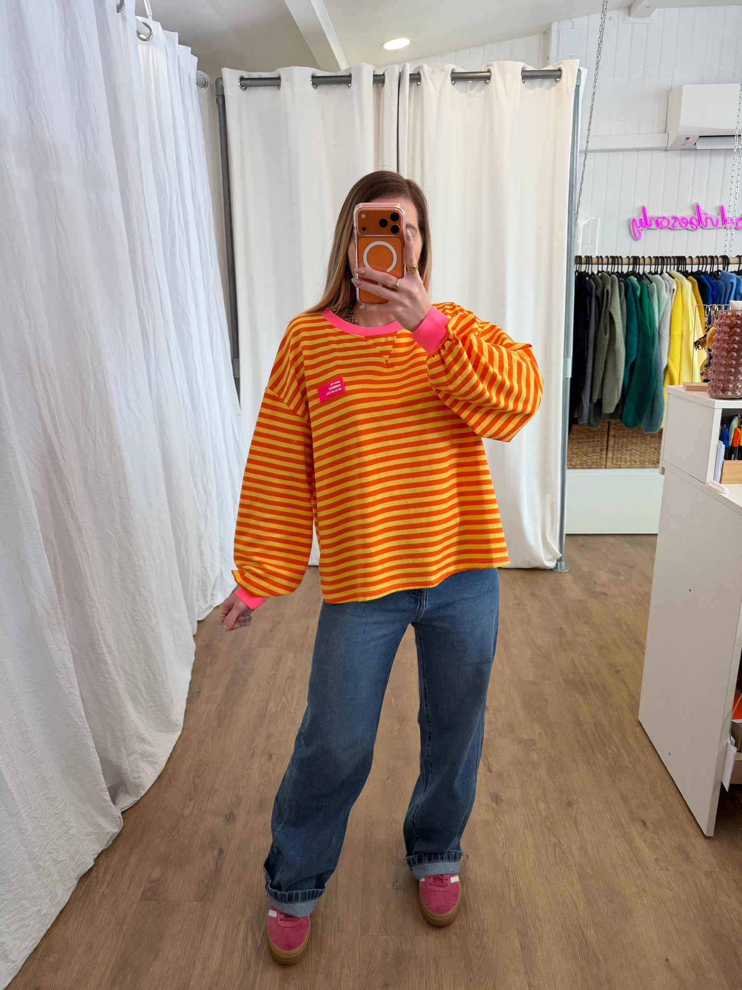 T-shirt manches longues YOURSELF marinière Jaune et Orange