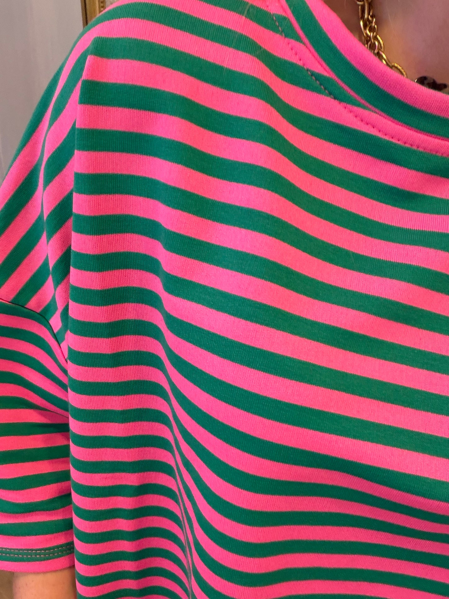 T-shirt LÉA marinière Rose + Vert sapin