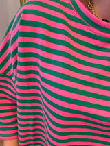 T-shirt LÉA marinière Rose + Vert sapin