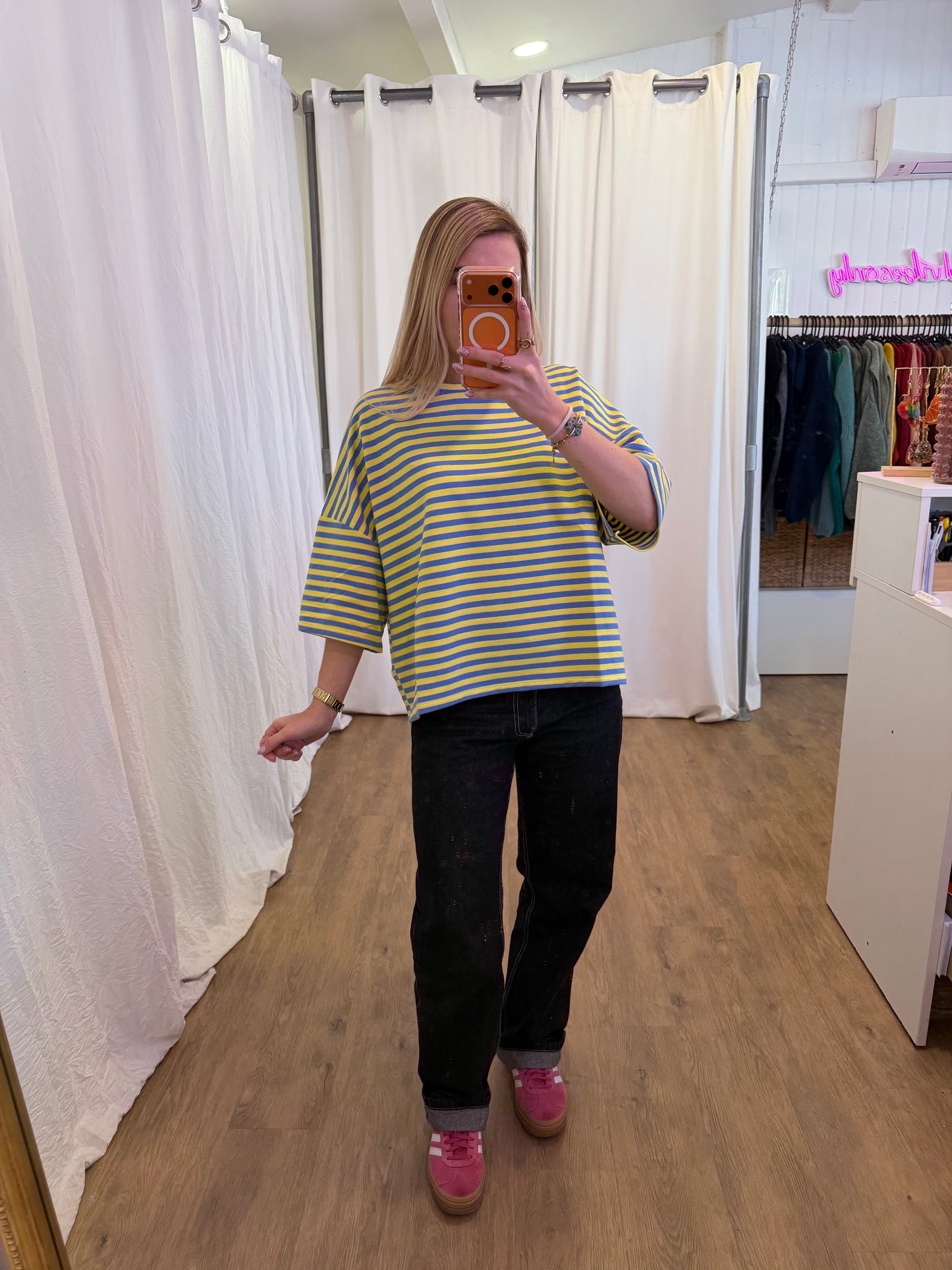 T-shirt LÉA marinière Bleu + Jaune