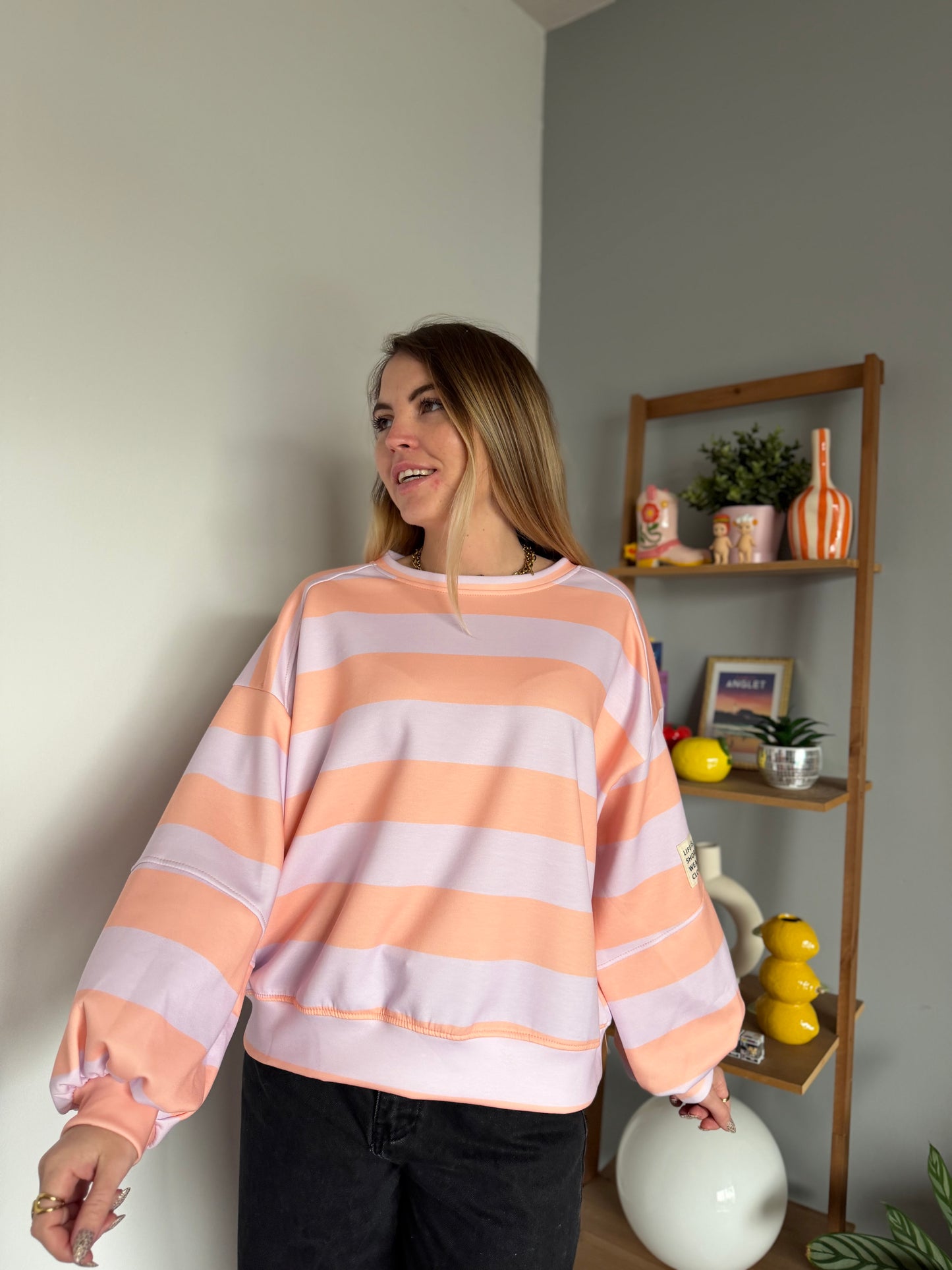 Sweat marinière GABRIEL Lilas + Orange pale