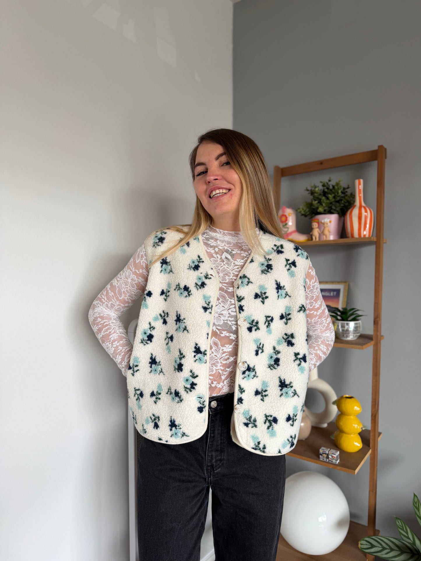 Veste sans manches FLEURS Bleu