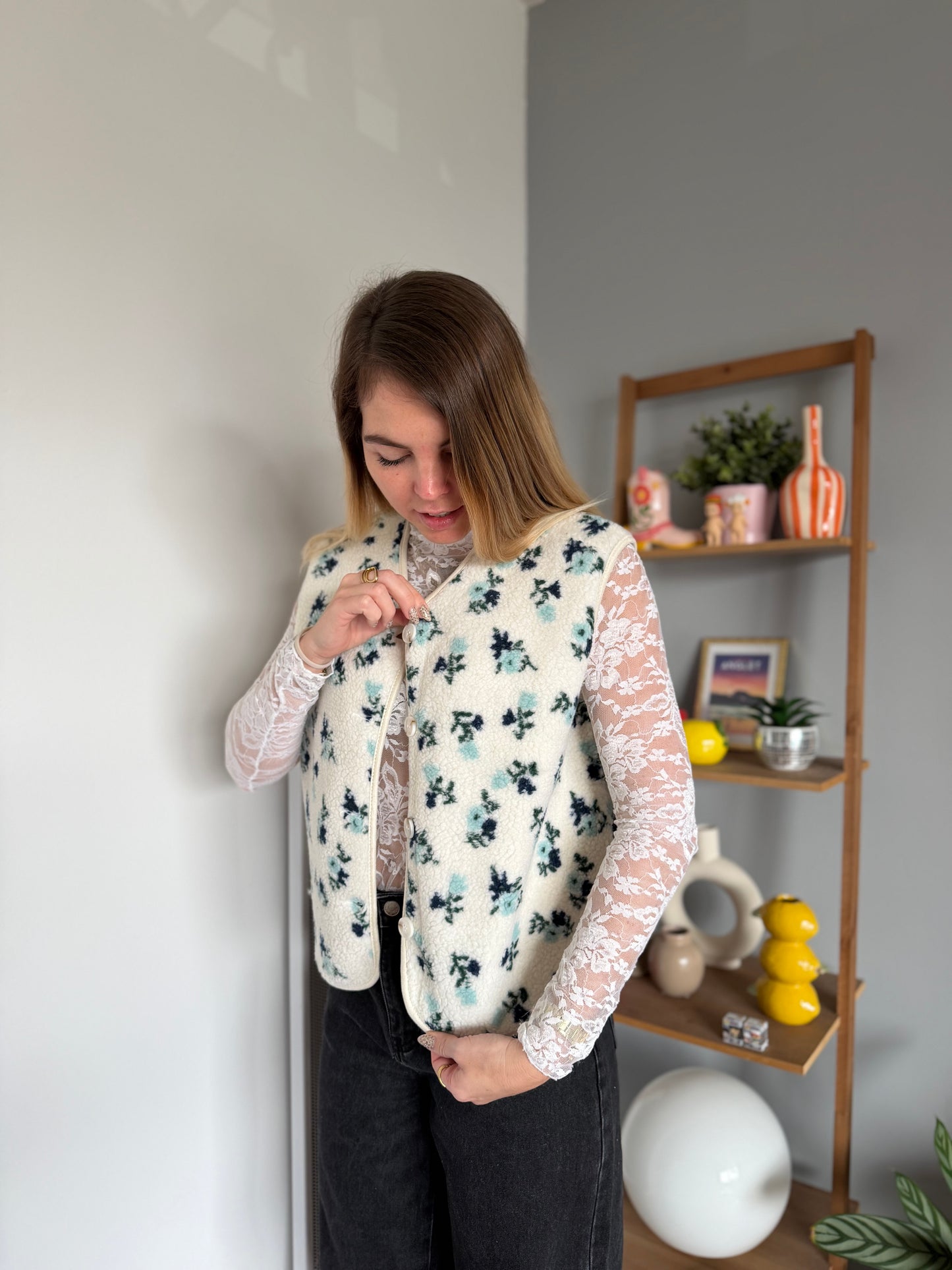 Veste sans manches FLEURS Bleu