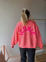 T-shirt marinière ICONIC Corail fluo + Rose clair manches longues