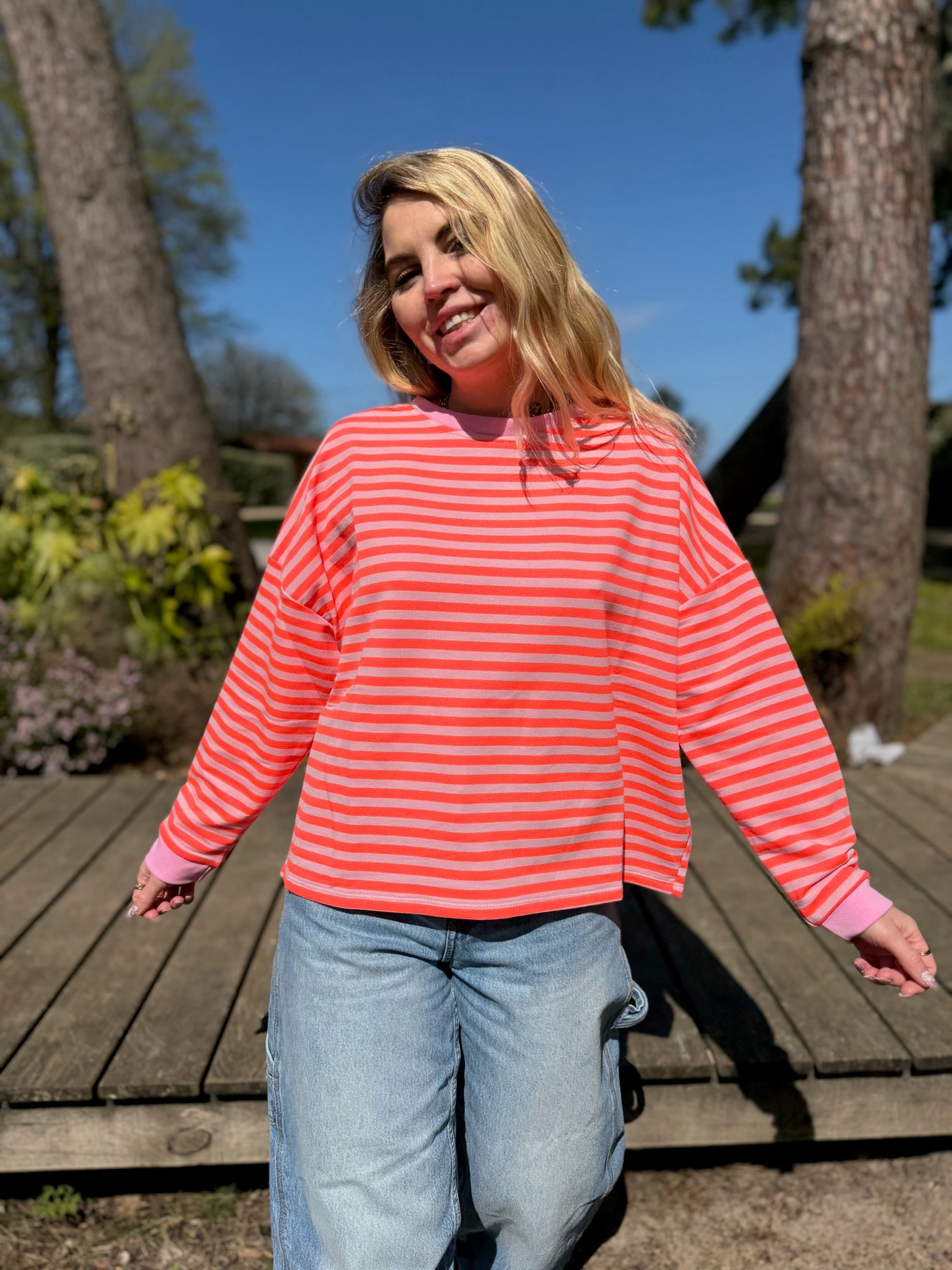 T-shirt manches longue SARAH Corail fluo + rose