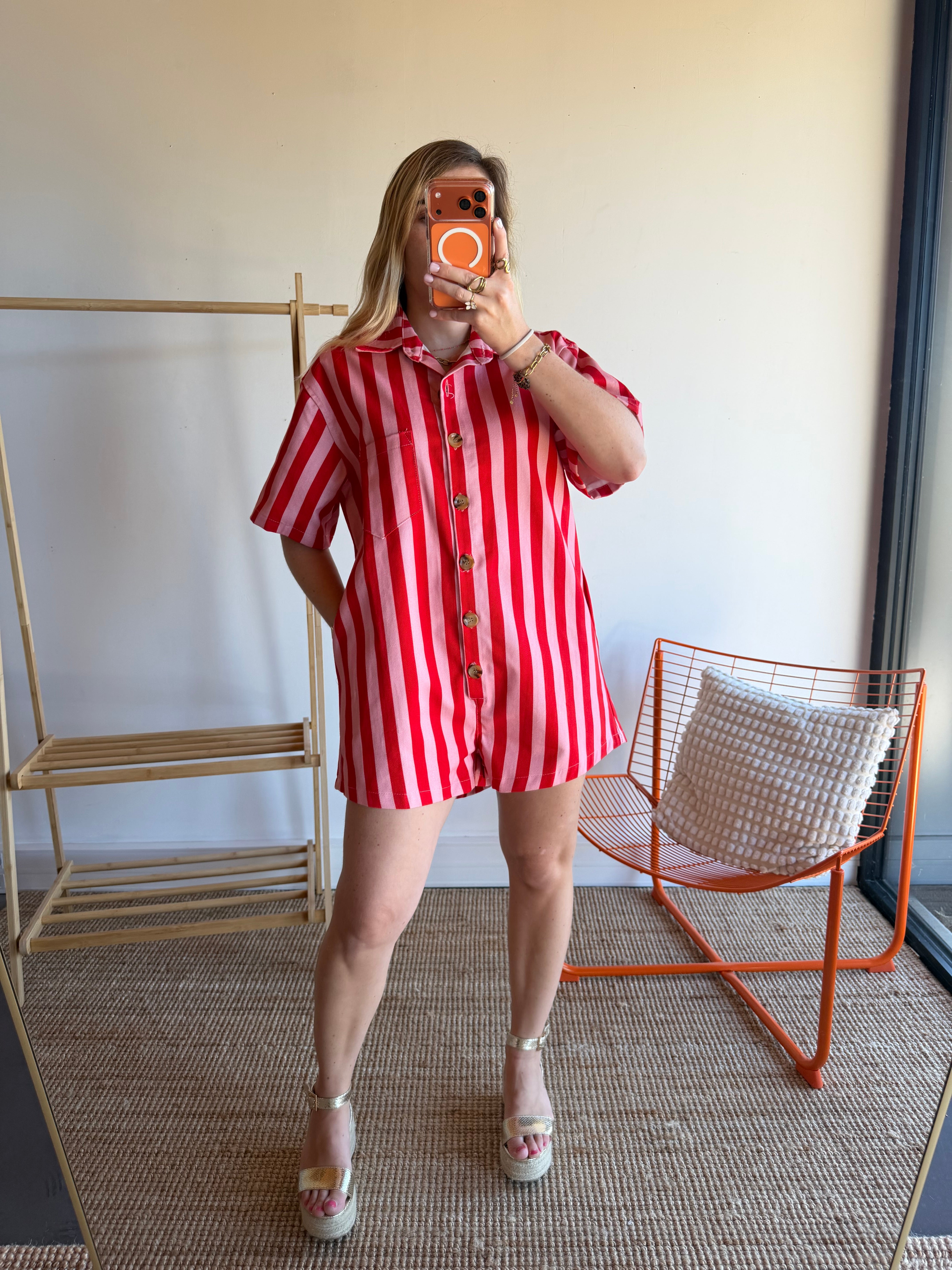 Combishort rayée JULIA rose + rouge