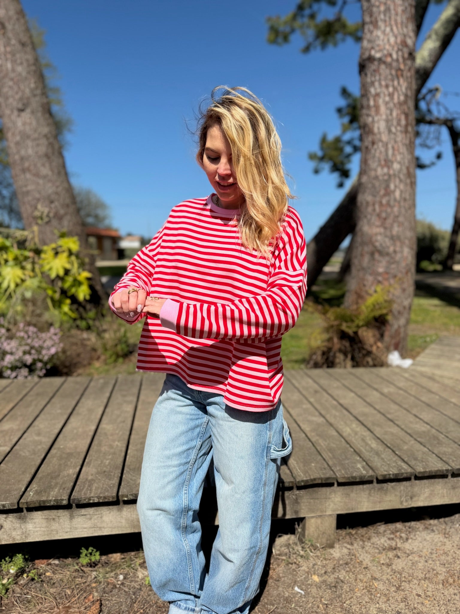 T-shirt marinière SARAH Rose + Rouge