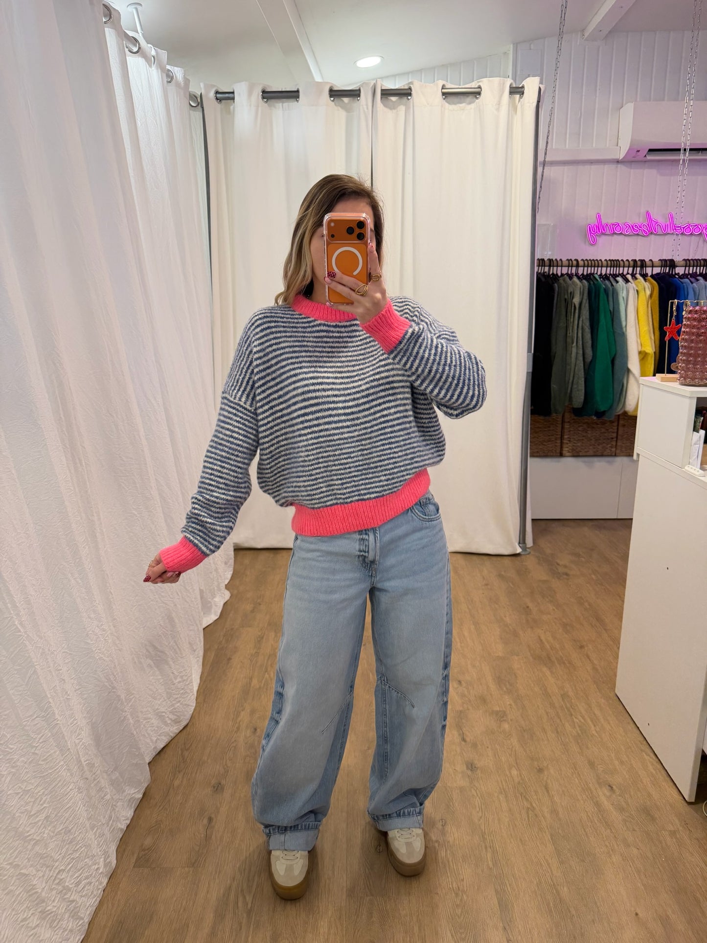 Pull SOLEN Bleu/Blanc/Rose fluo