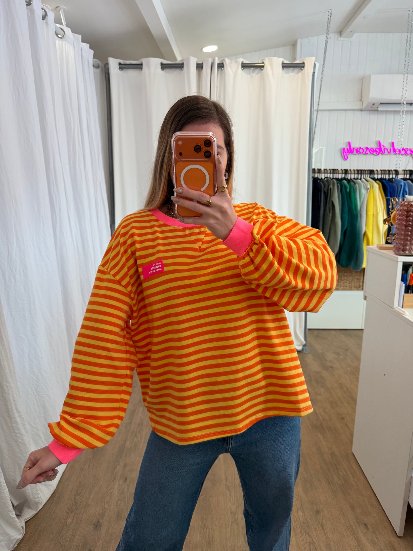 T-shirt manches longues YOURSELF marinière Jaune et Orange