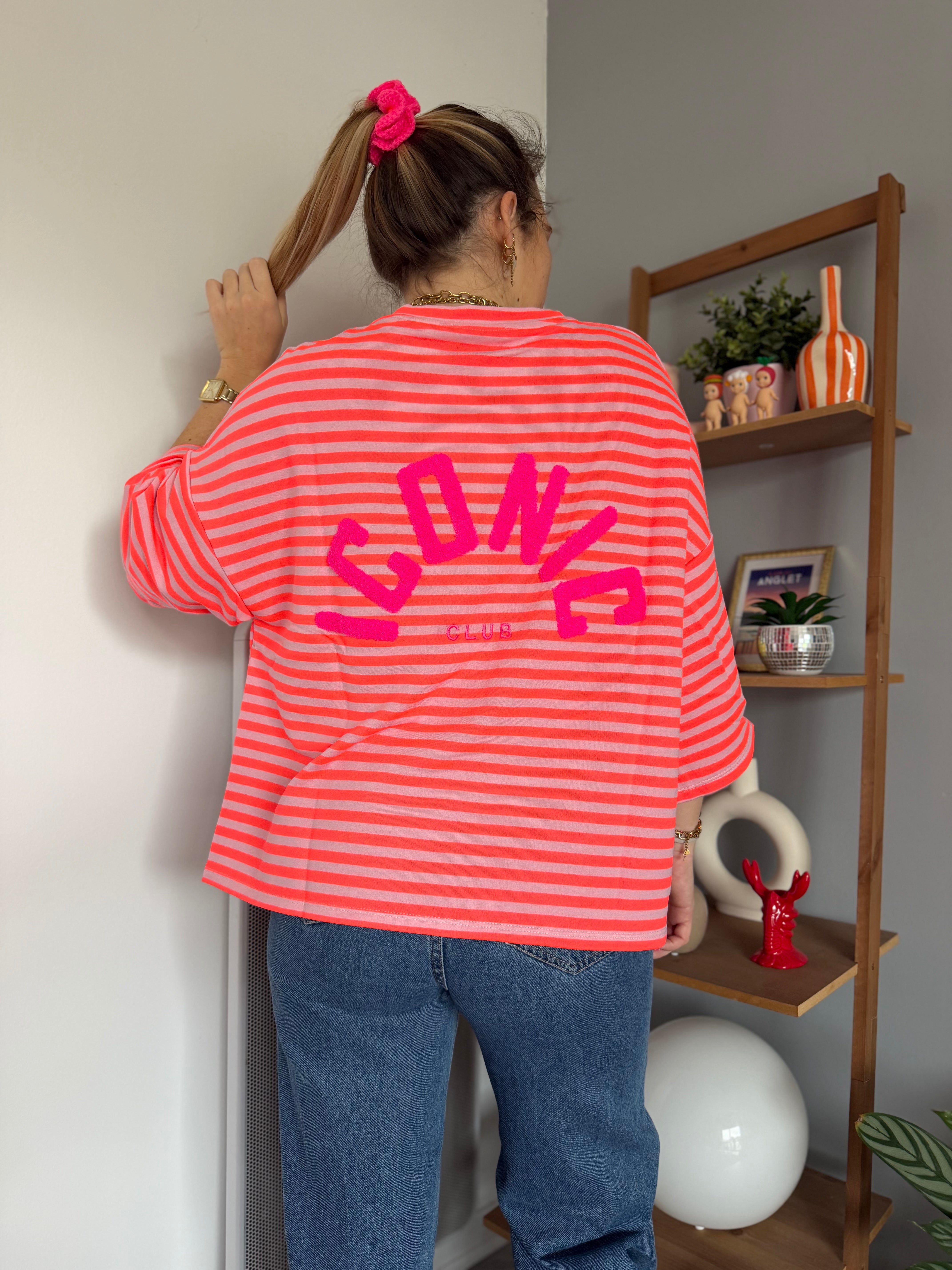 T-shirt marinière ICONIC Corail fluo + Rose