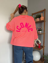 T-shirt marinière ICONIC Corail fluo + Rose