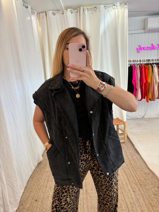 Veste oversize sans manches CAMILLE Noir