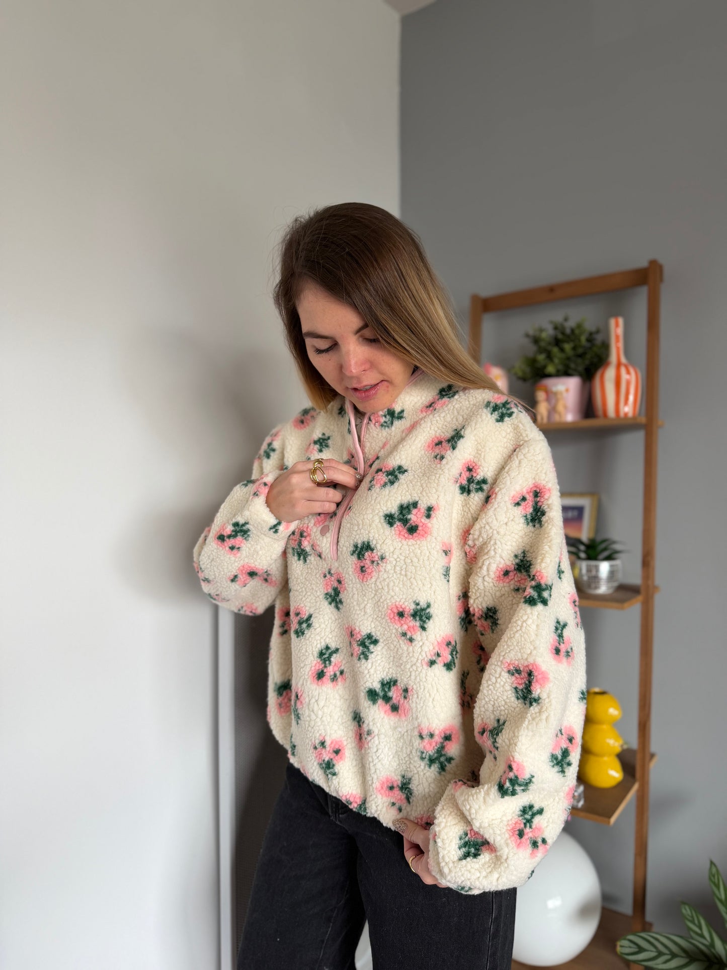 Veste polaire FLEURS Rose