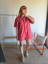 Combishort rayée JULIA rose + rouge