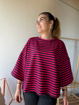 T-shirt marinière ICONIC Rose fushia + Chocolat
