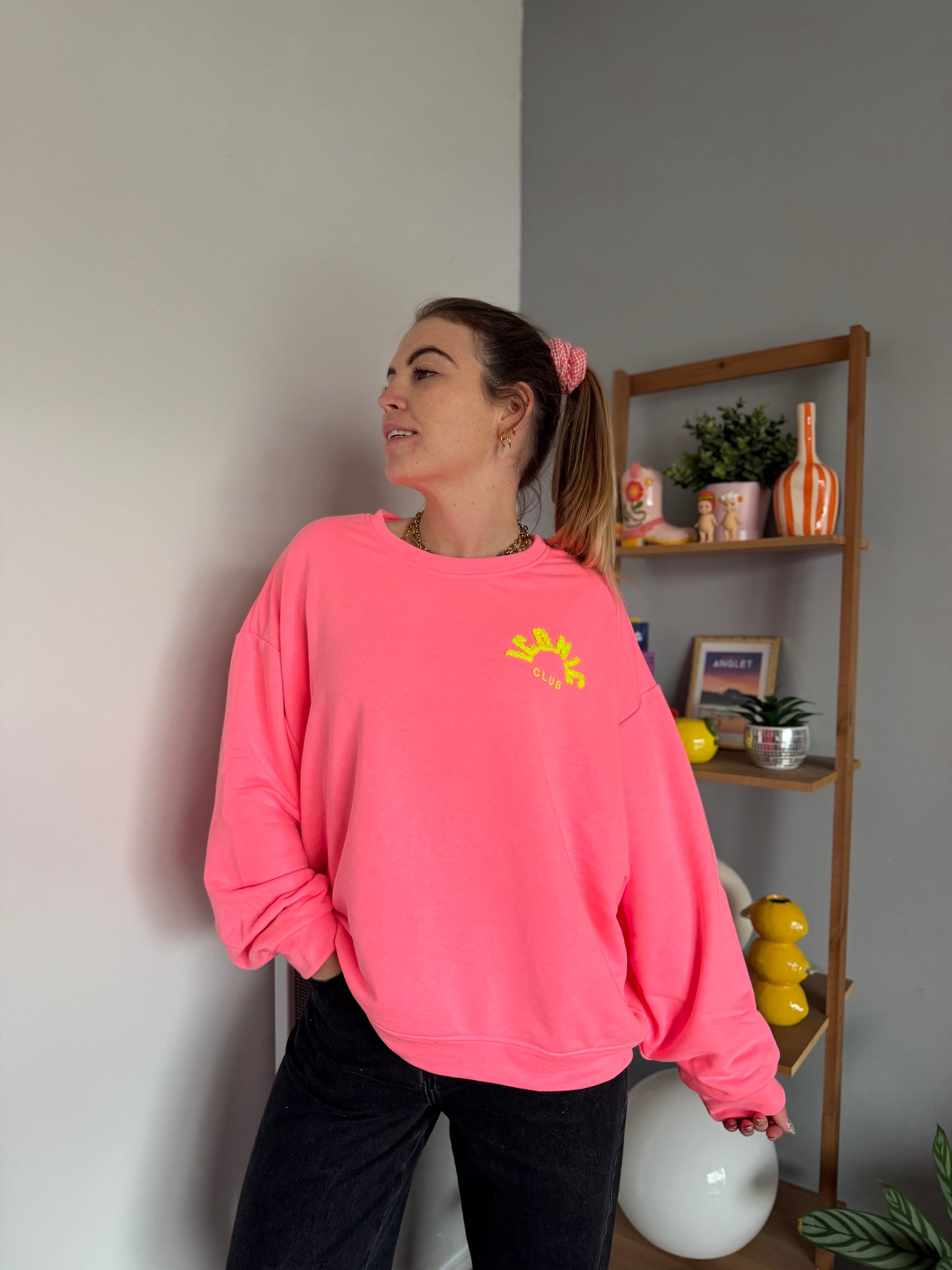 Sweat ICONIC Rose fluo clair + Jaune + Multicolore