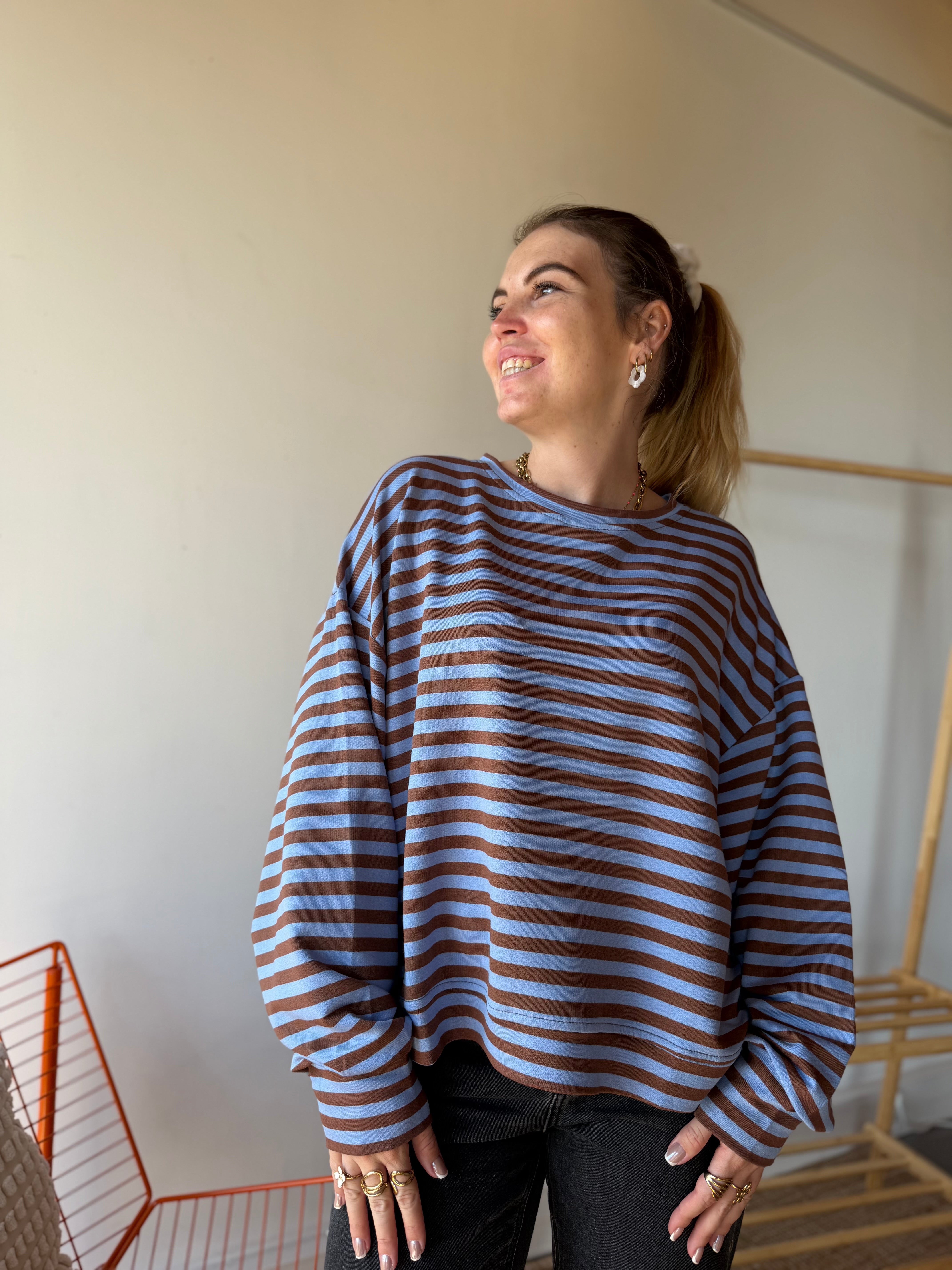 T-shirt marinière ICONIC Bleu ciel + Camel manches longues