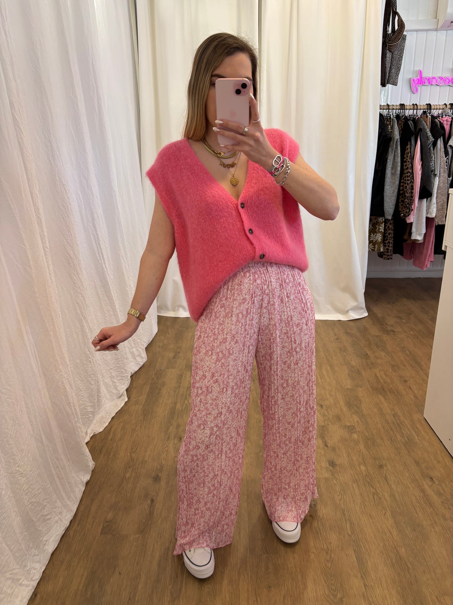 3 - Pantalon plissé BILI petites fleurs vieux rose