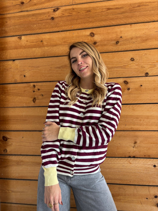 Gilet GIGI marinière Jaune / Bordeaux