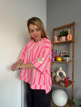 Sweat Manches courtes PAOLINA rayé rose