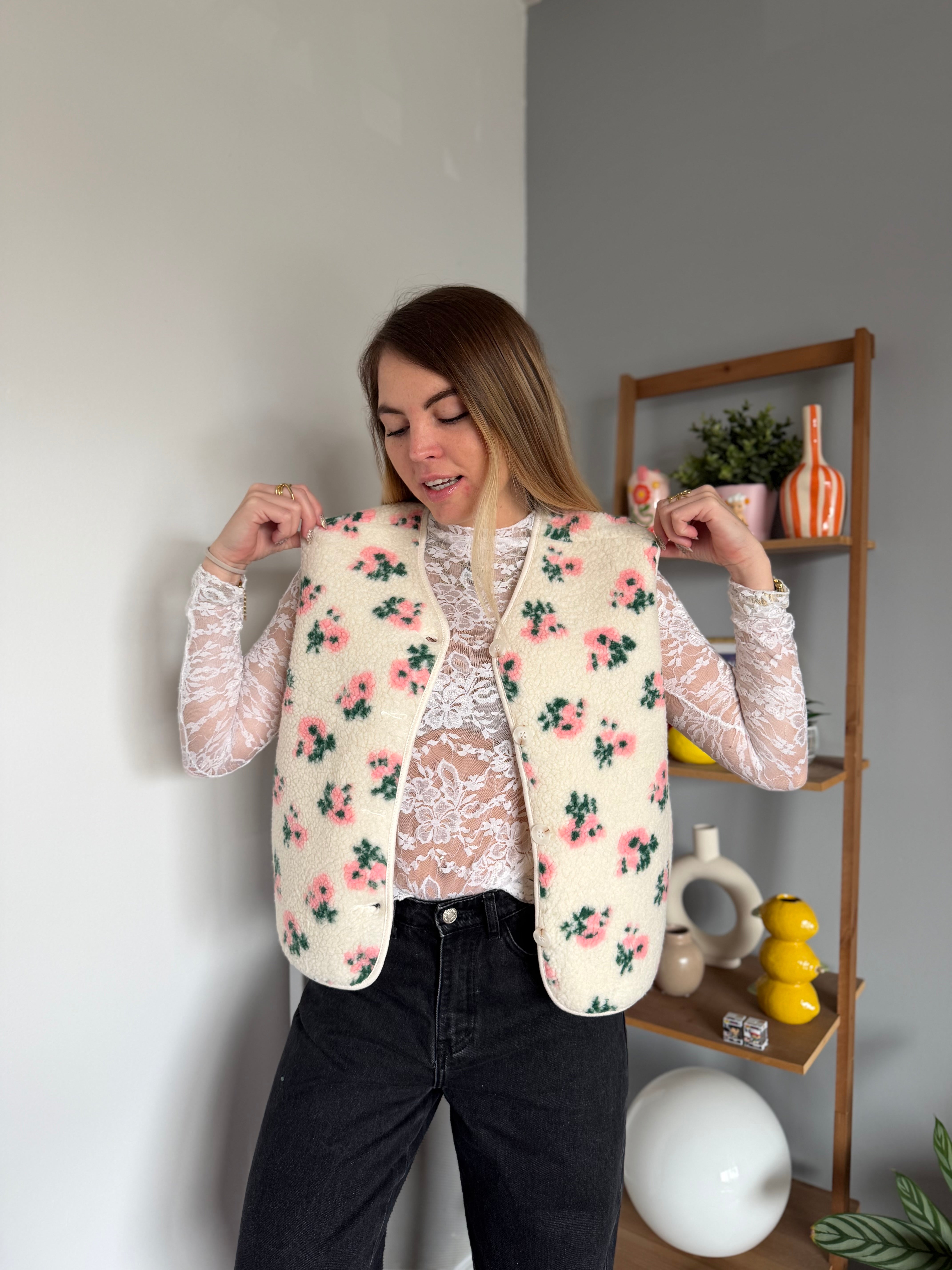 Veste sans manches FLEURS Rose