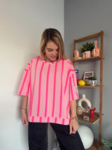 Sweat Manches courtes PAOLINA rayé rose