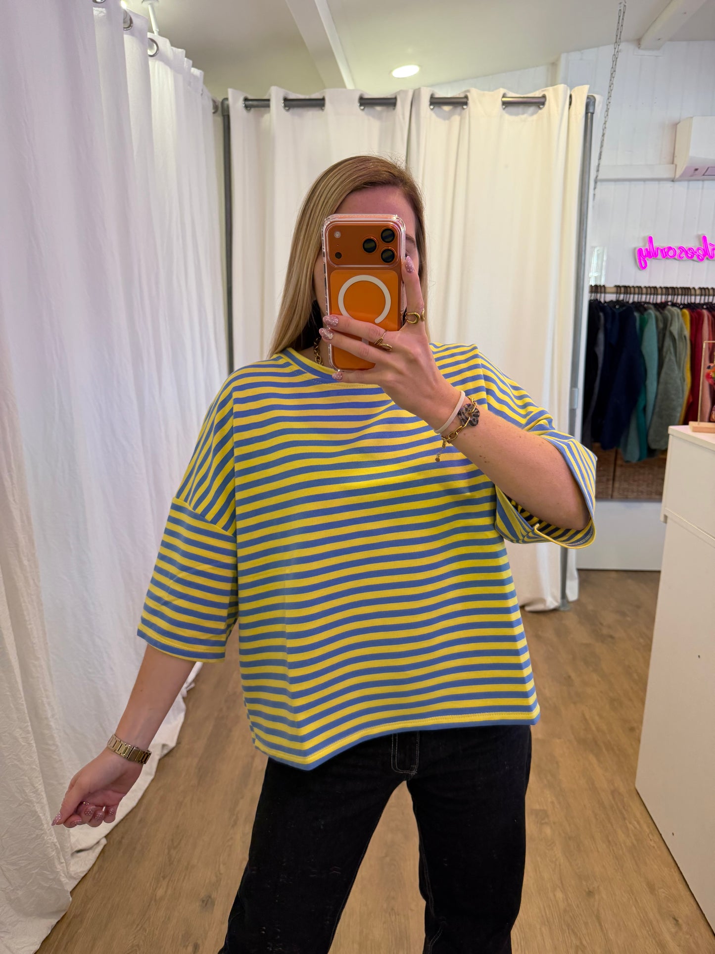 T-shirt LÉA marinière Bleu + Jaune